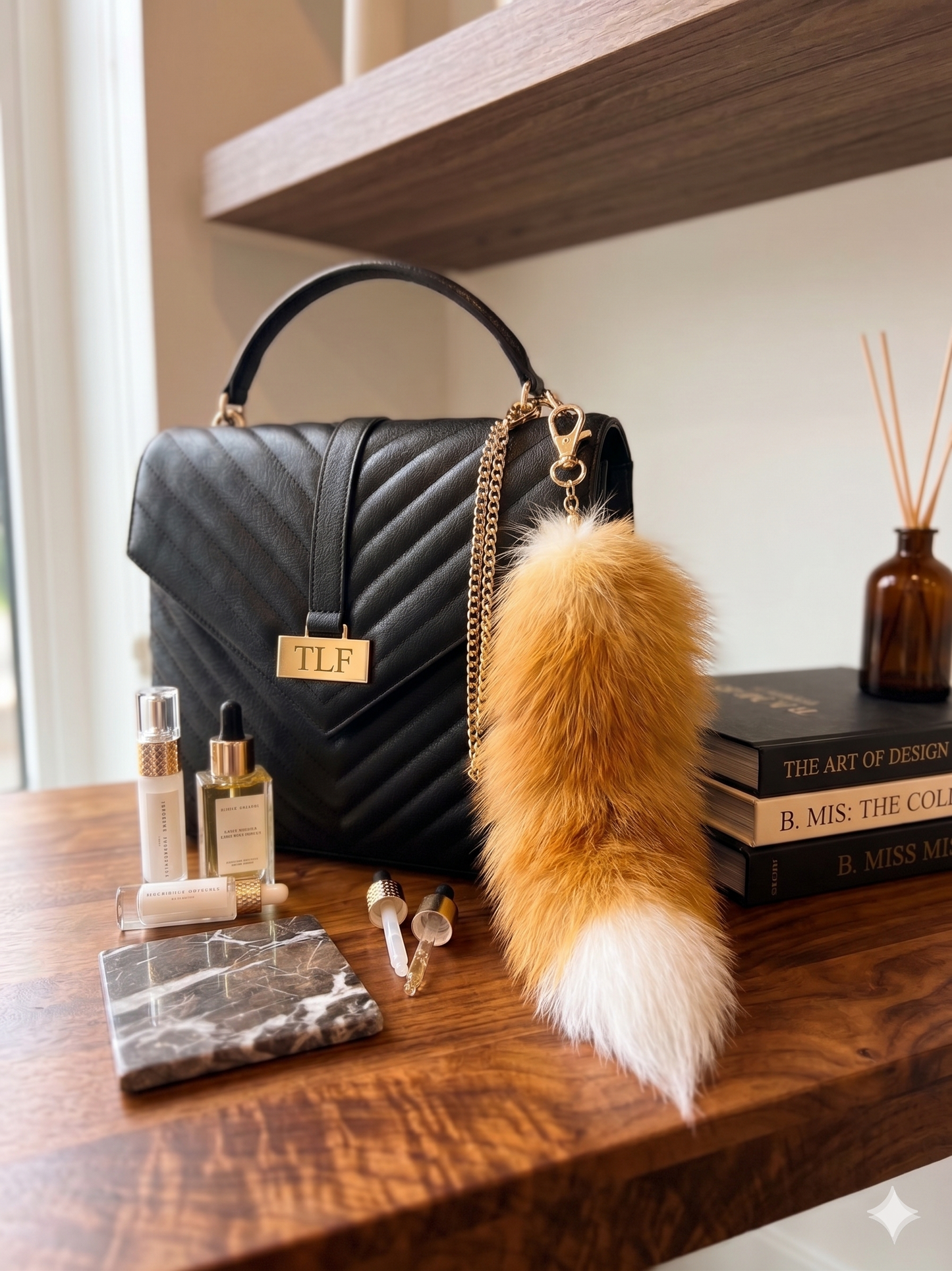 Natural Red Fox Tail Keychain - Authentic Fur Bag Charm & Belt Accessory