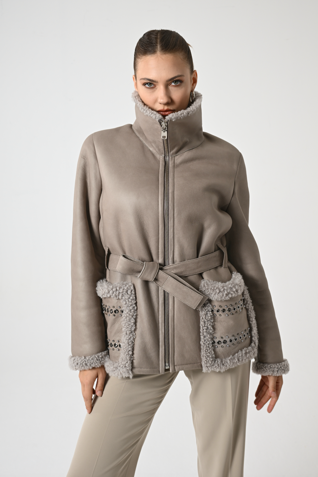 Luxury women's shearling sheepskin coat - Turkish Leather Fur