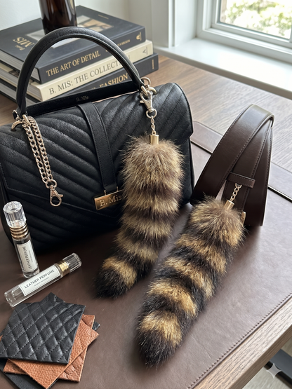 Natural Raccoon Tail Keychain - Authentic Fur Bag Charm & Belt Accessory