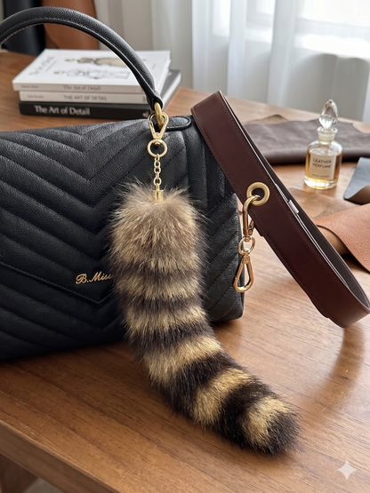 Natural Raccoon Tail Keychain - Authentic Fur Bag Charm & Belt Accessory