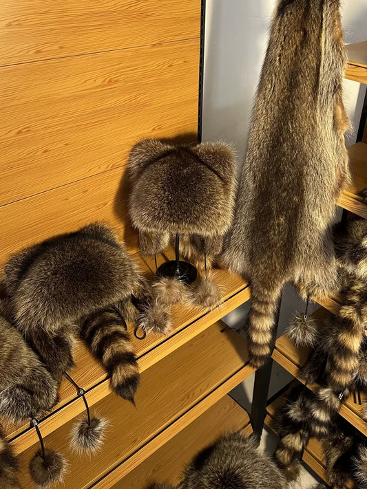 Handmade Real Raccoon Fur Hat for Adults & Kids