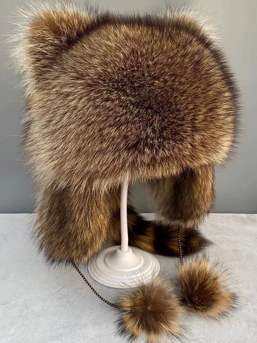 American Raccoon Fur Hat Natural Raccoon Fur Hat