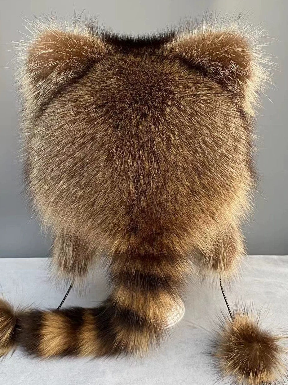 American Raccoon Fur Hat Natural Raccoon Fur Hat