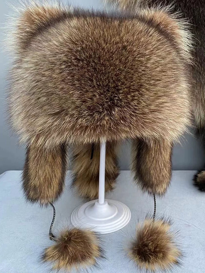American Raccoon Fur Hat Natural Raccoon Fur Hat