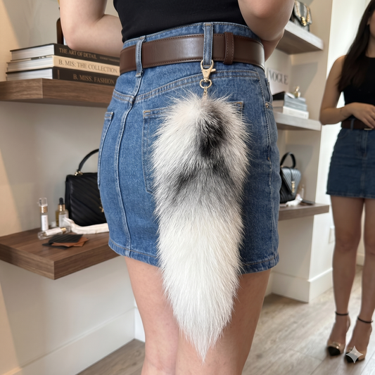 Natural arctic fox tail keychain authentic fur bag charm belt accessory - Turkish Leather Fur

