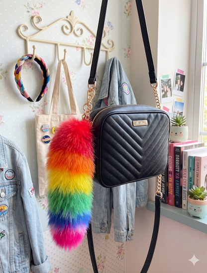 Natural Fox Tail Keychain - Authentic Fur Bag Charm & Belt Accessory