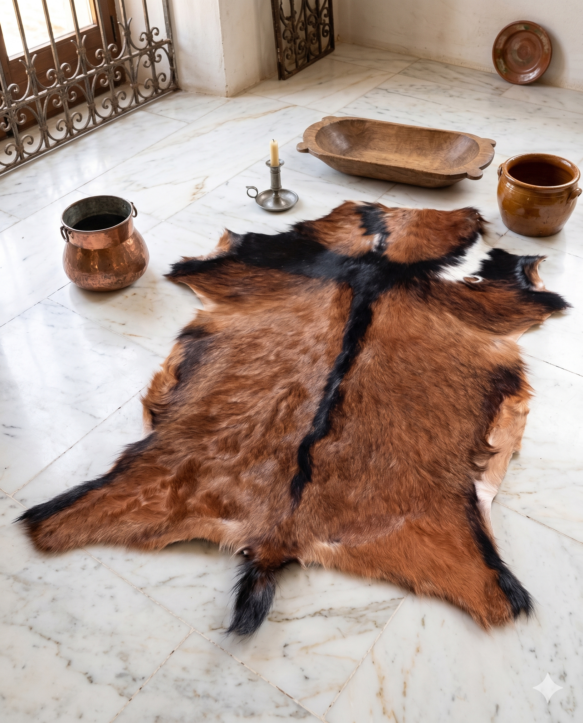 Natural goat skin rug genuine hide rustic home decor - Turkish Leather Fur
