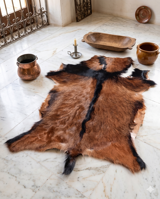 Natural goat skin rug genuine hide rustic home decor - Turkish Leather Fur
