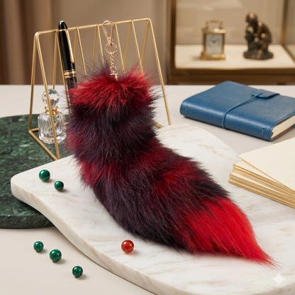 Red fox tail keychain genuine fur bag charm belt accessory - Turkish Leather Fur
