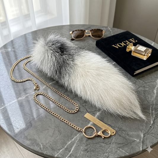 Natural Arctic Fox Tail Keychain - Authentic Fur Bag Charm & Belt Accessory