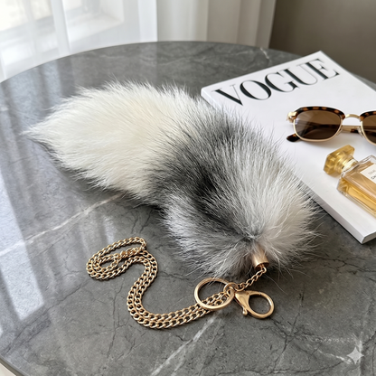 Natural Arctic Fox Tail Keychain - Authentic Fur Bag Charm & Belt Accessory