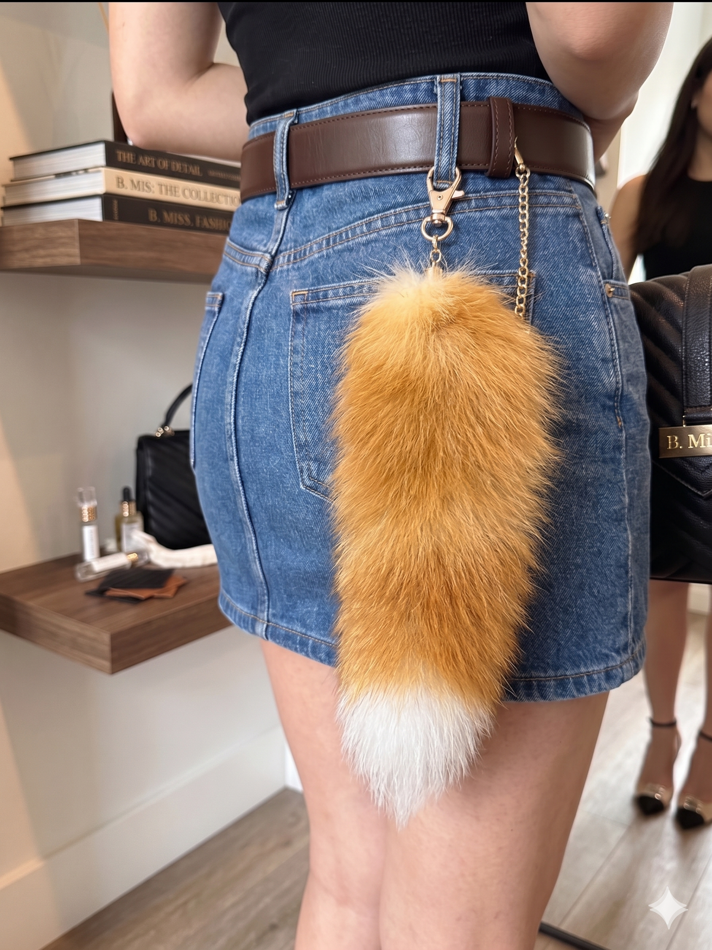 Natural red fox tail keychain authentic fur bag charm belt accessory - Turkish Leather Fur

